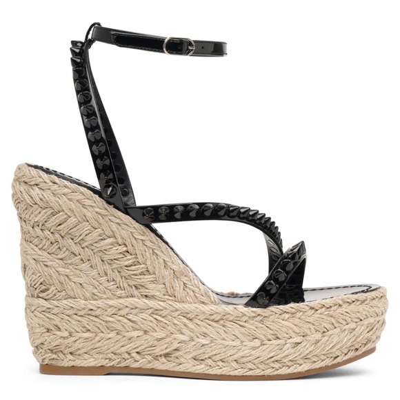 Christian Louboutin Mafaldina Wedge Espadrille Sandals Black/Tan Size 38 New - Picture 3 of 11